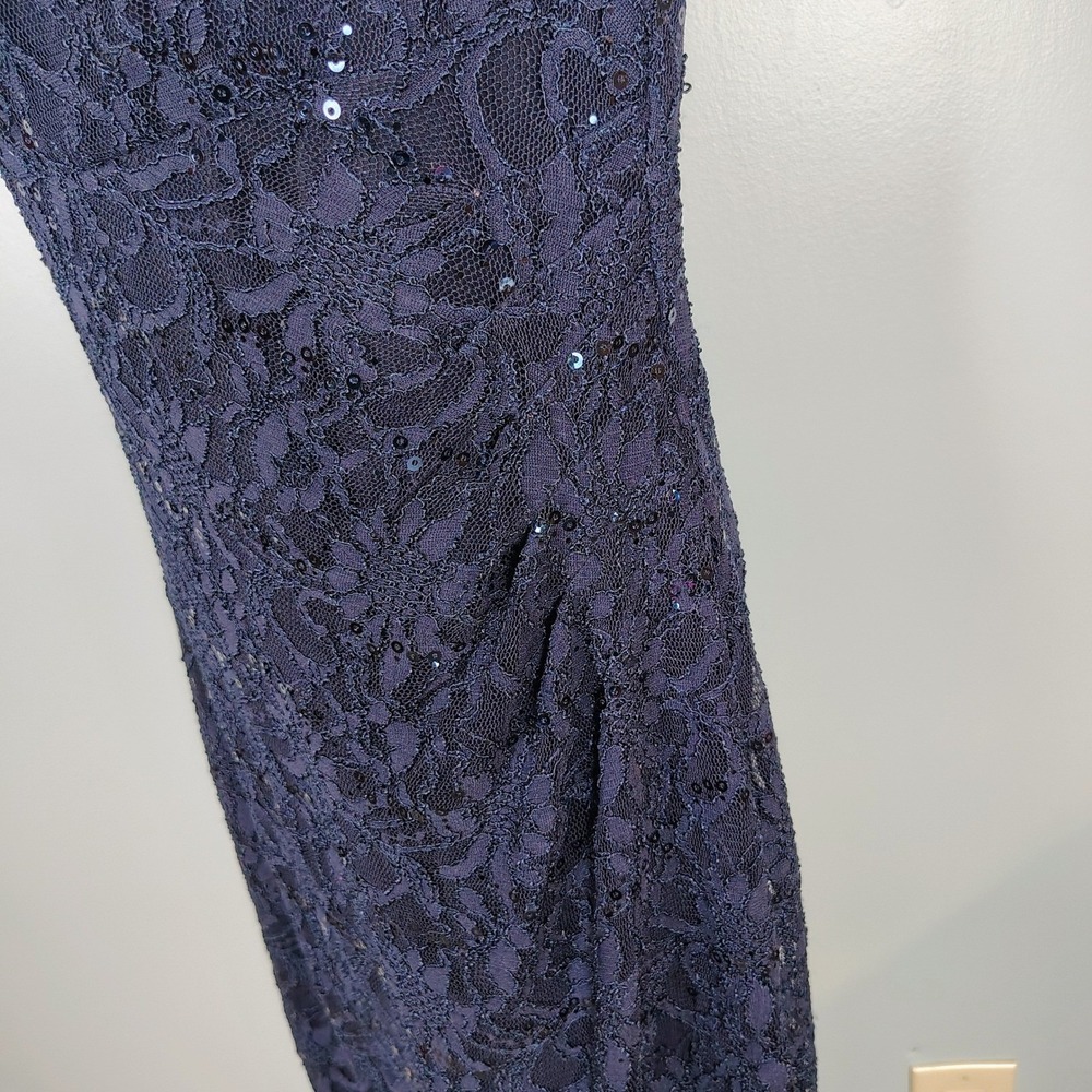 Lauren Ralph Lauren Navy Blue Sequin Floral Lace Cowl Neck Dress Womens 8 party - Picture 8 of 13